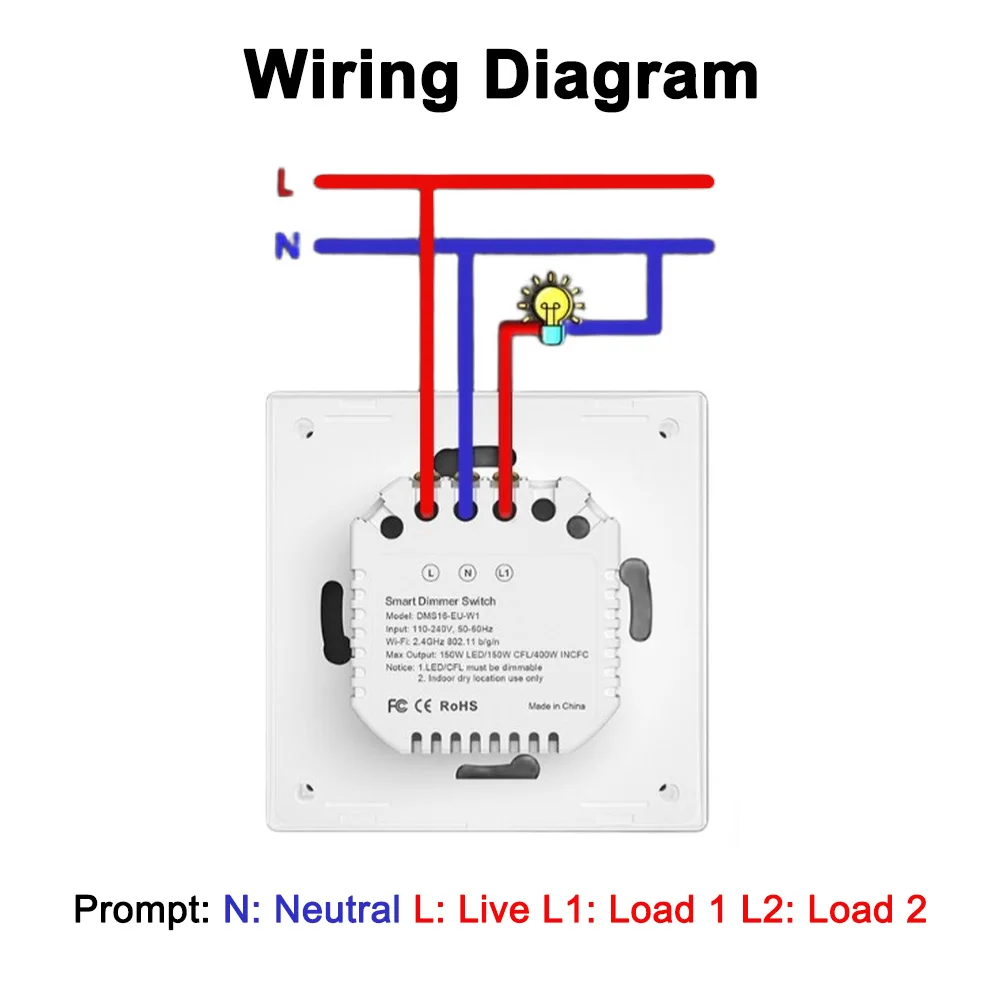 WiFi 2Way Smart Dimmer Switch Compatible with For Alexa and Google Assistant for Customizable Lighting and Automation