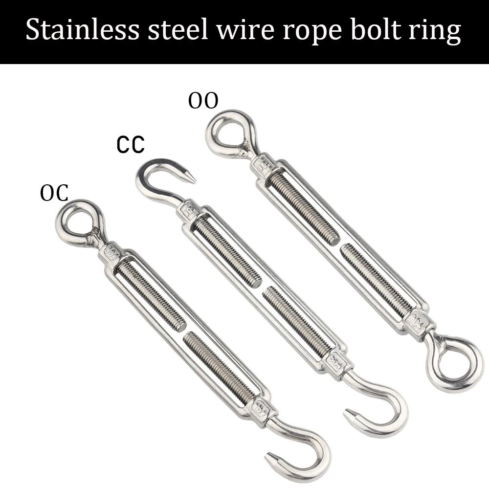 M4-M10 Turnbuckle 304 Stainless Steel Wire Rope Device Sunshade Net Canopy Installation DIY Tool Flange Bolt Hook OO CC OC Type