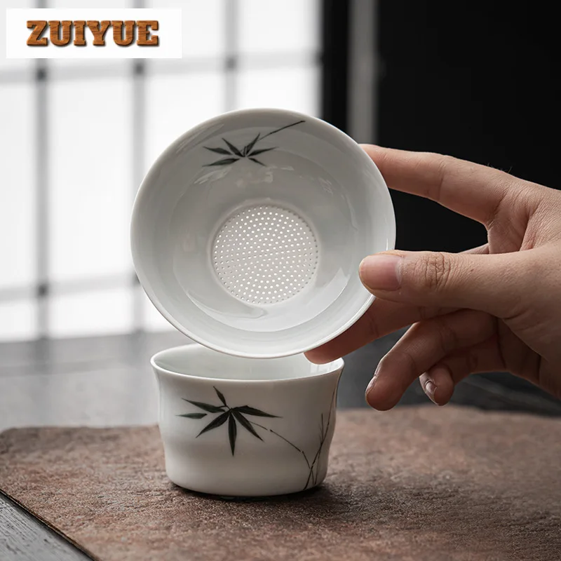 Hand-painted Bamboo Tea Infusor Aesthetic White Porcelain Tea Brewing Strainer Tea Filter Diffuser Teaset Accessories Ornaments