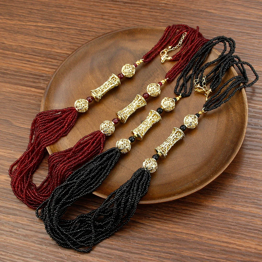 Neovisson Elegent Wedding Jewelry Long Beads Necklace For Women Handmade Natural Stone Gold Color Clothing Accessorie Gift