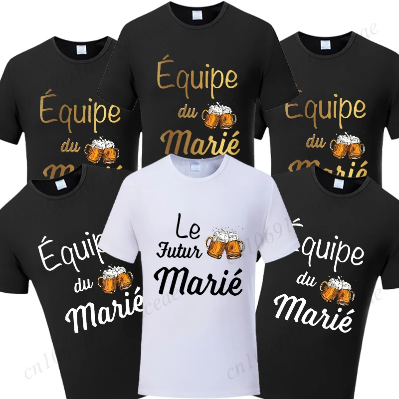 EVG Team Future Groom Man Squad Tops Beer Graphic T Shirt Wedding Tees French Boyfriend Bachelor Single Farewell Party T-shirt