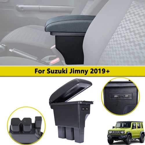 Caja de almacenamiento de montaje de reposabrazos central de coche con puertos USB para Suzuki Jimny 2019-2023 JB74 piezas de reequipamiento accesorio Interior