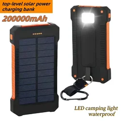 200000mAh top-level solar power charging bank waterproof emergency charger External battery charging bank LED SOS light