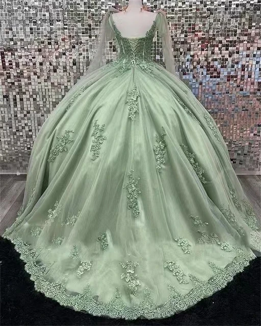 ANGELSBRIDEP Glittering Green Quinceanera Dresses Flower Beading Princess Birthday Party Prom Dresses  Vestidos De 15 Años