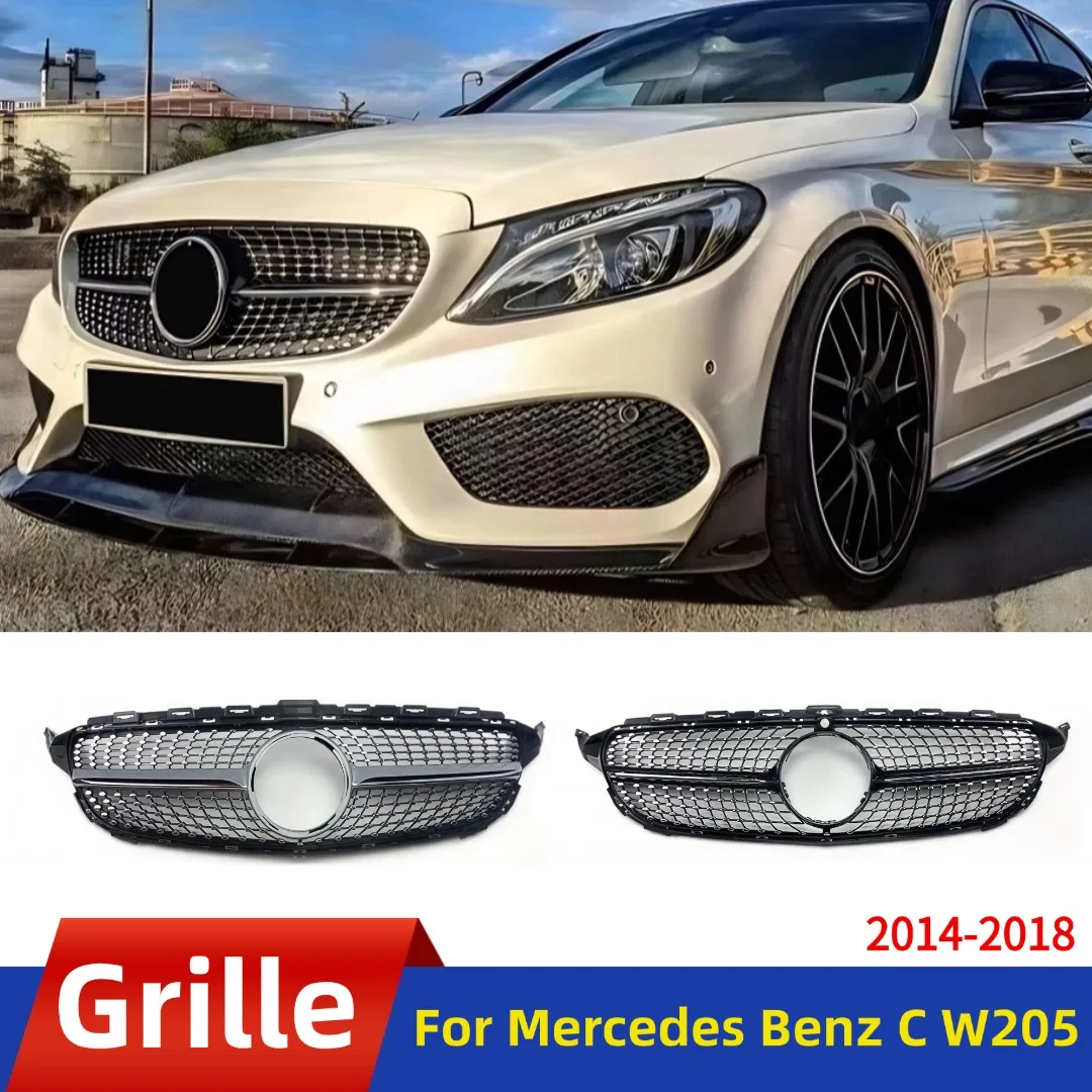 Image of Für Mercedes Benz C-Klasse W205 C205 S205 A205 C43 2014-2018 Diamant-Stil Sport Frontstoßstangen-Grill Maske Gitter Einlassgitter Tuning