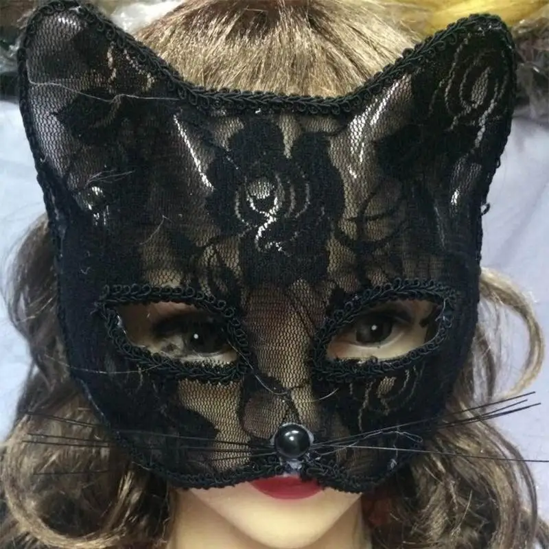 Y5GC Halloween Party Masks Black Lace Mask Masquerade Sexy Lace for Cat Face