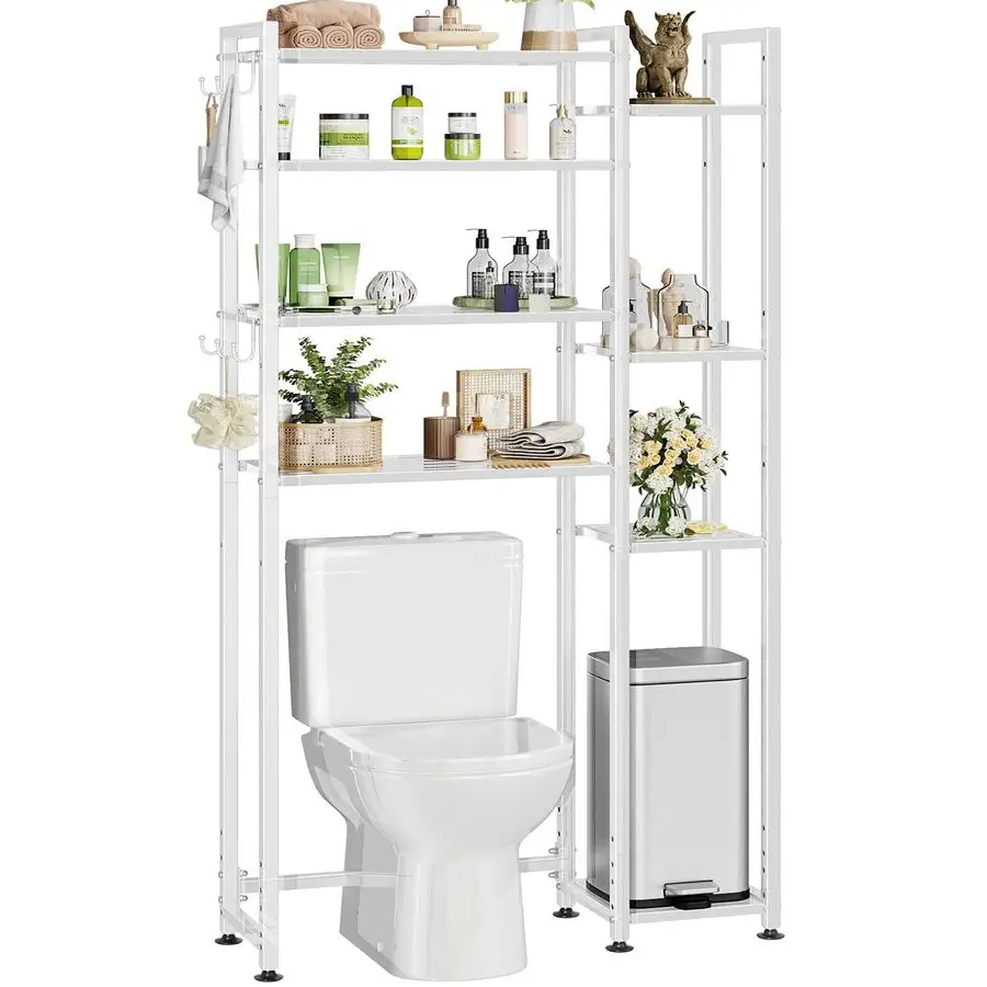 

Популярная 8-ярусная полка для хранения над унитазом с боковой полкой, металлические полки-органайзеры для ванной комнаты для полотенец, белые