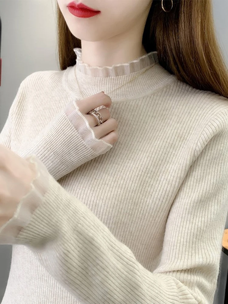 

Милое кружевное нижнее белье, свитер, женский утягивающий внутренний свитер с высоким воротником, вязаный топ irt Sli Base Layer на осень-зиму