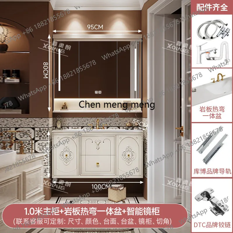 

French Oak Bathroom Cabinet Combination Double Basin Large Size Toilet Wash Table Hand Wash Basin