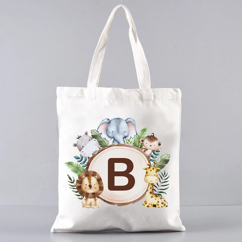 Animals Alphabet A-Z Women Shopping Tote Bags Canvas Large Capacity Student Casual Tote Initial Letter Bags Gift for Bridesmaid