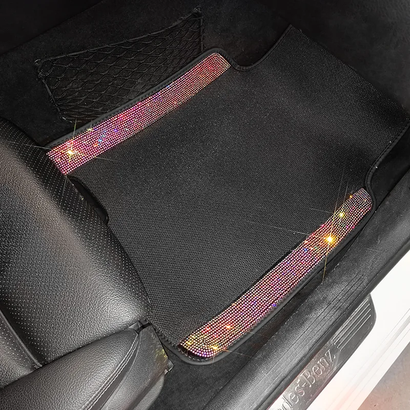 Four Seasons Universal Colorful Rhinestones Grid Anti-dirty Protective Car Foot Mat Car Interior Decorations