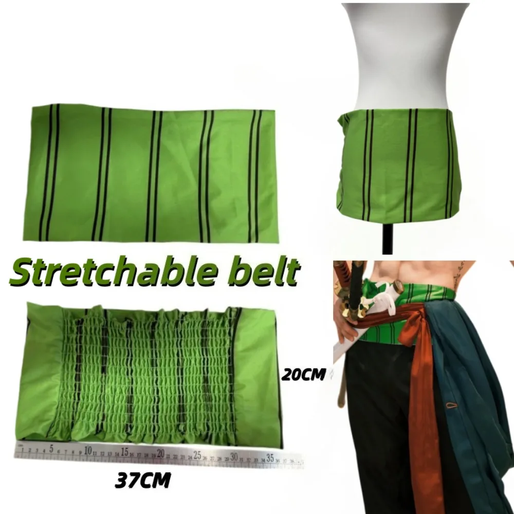 Anime Pirate Character Cosplay Costume Green Striped Waist Belt Adjustable Elastic Stretch Unisex Accessory for Comic-Con