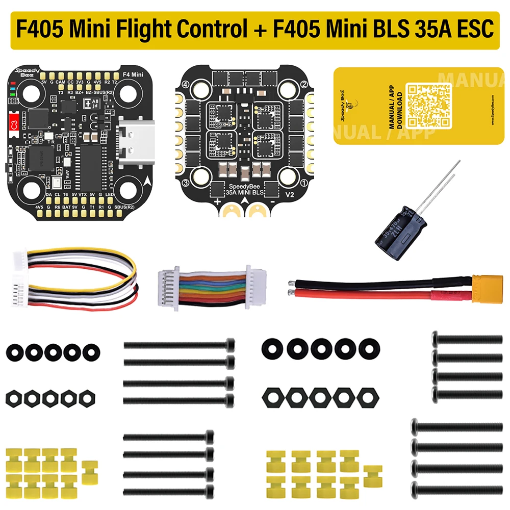 MINI controlador de vuelo F405 Mini SpeedyBee F405, FC BLS 35A V2 3-6S 20x20 4 en 1 ESC Dual BECs para RC FPV Racing Drone