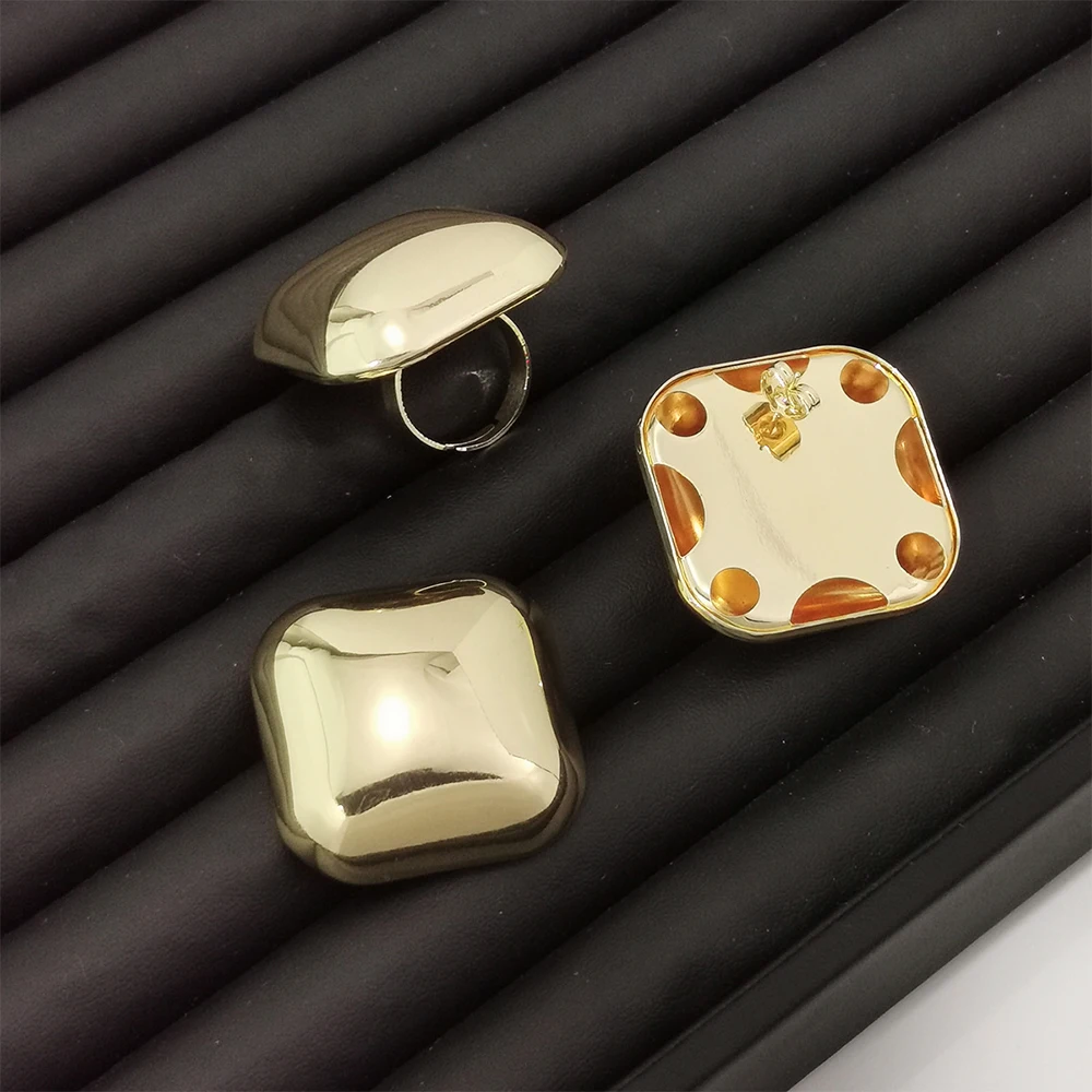

Clip Earrings and Finger Ring Set Luxury Square Shape Earrings and Ring Jewelry Set for Women Weddings Bride for Ladies Gifts