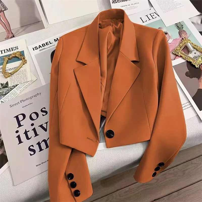

FANAN New Short Korean Solid Color Office Women Blazer All-match Classical High-end Feel Blazer Woman Single Breasted Coats Lady