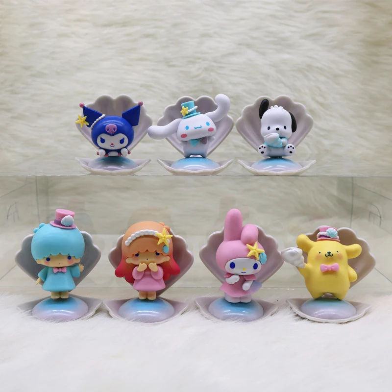 

7Pcs/Set Sanrio Cinnamoroll Melody Kuromi Cute Model Doll Cartoon Action Figure Decorative Ornaments Anime Toys Gift for Friend