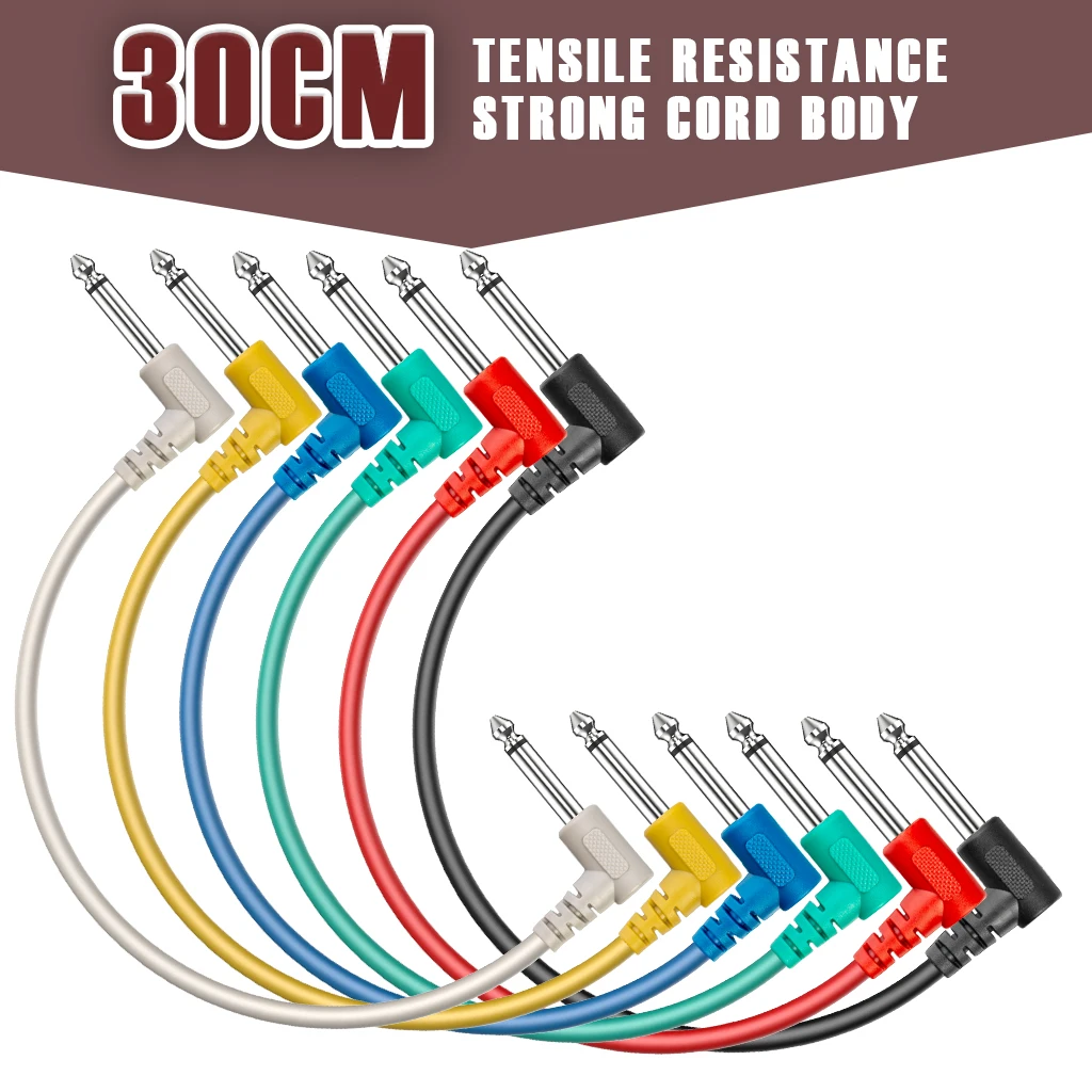 

LOOK ELectric Guitar Patch Cable 6 Inch 30cm 1/4" Right Angle Metal Connector For Instrument Effect Pedal 6 Packs Colors Cables