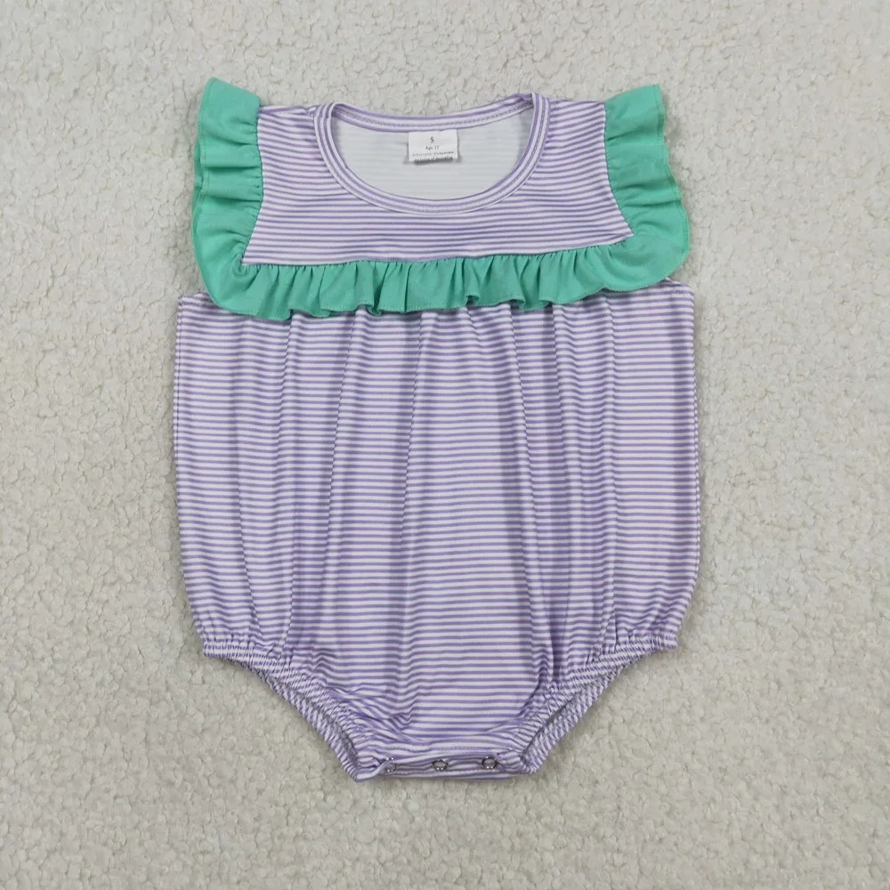 Wholesale Kid Toddler Bubble Romper Children Girls Short Sleeves Stripes Clothes Newborn Infant Coverall Baby Girl Bodysuit