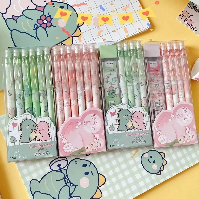 Automatischer Bleistift in Box, Cartoon-Aktivitätsbleistift, für Studenten, niedlicher kreativer Pressstift, Schulbriefpapier mit Radiergummi, Geschenk