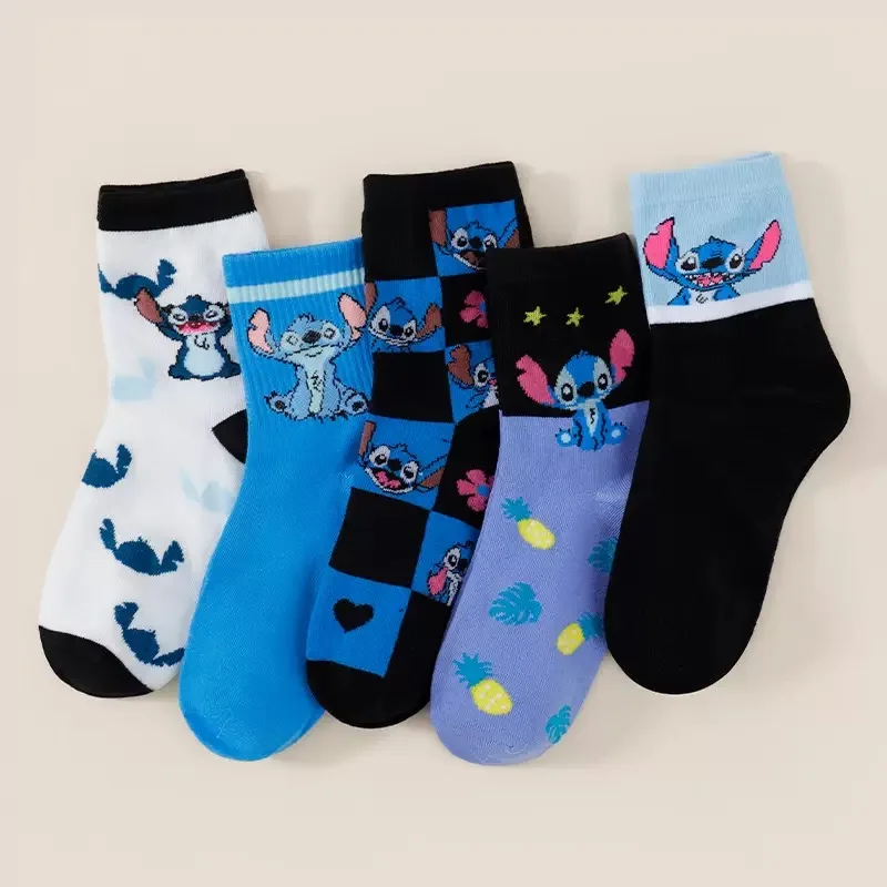5 Pairs Of Four Season Men's And Women's Color Block Fashion Trend Cool Cartoon Pattern Versatile Casual Sports Long Socks
