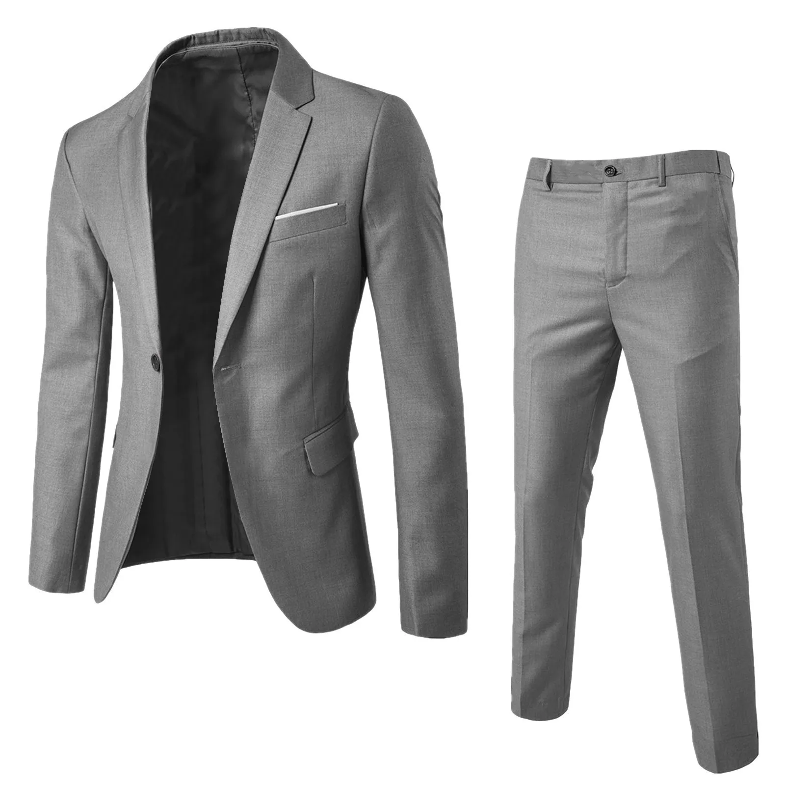 

Casual Men's Two-Piece Suit Set Wedding Attire Stand Fit Cotton 00% Button Decorated Youth ular Sle Autumn Spring Wear