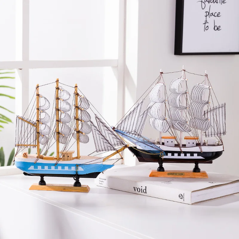 Home Decoration Wooden Smooth Sailing Ship Model Office Living Room Crafts Mediterranean Style Decorative Creative Ornaments