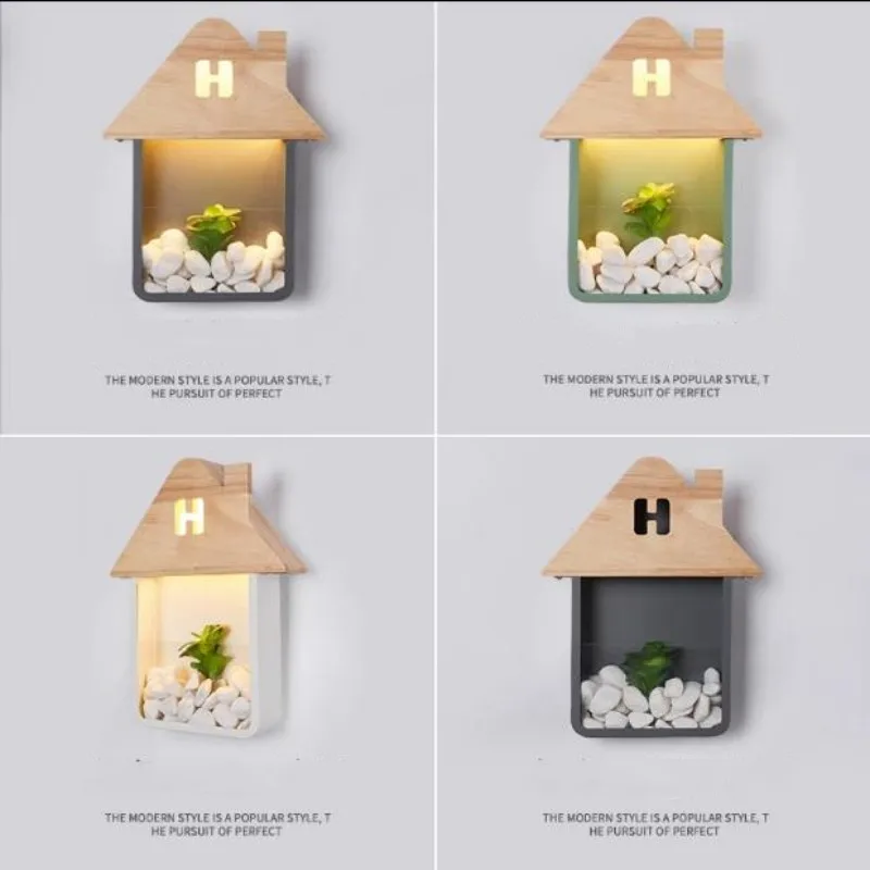 

Dressing room Mini LED cottage Wall Lamp sconce small wooden chalet children room Balcony Hallway led light landscape shelf Lamp