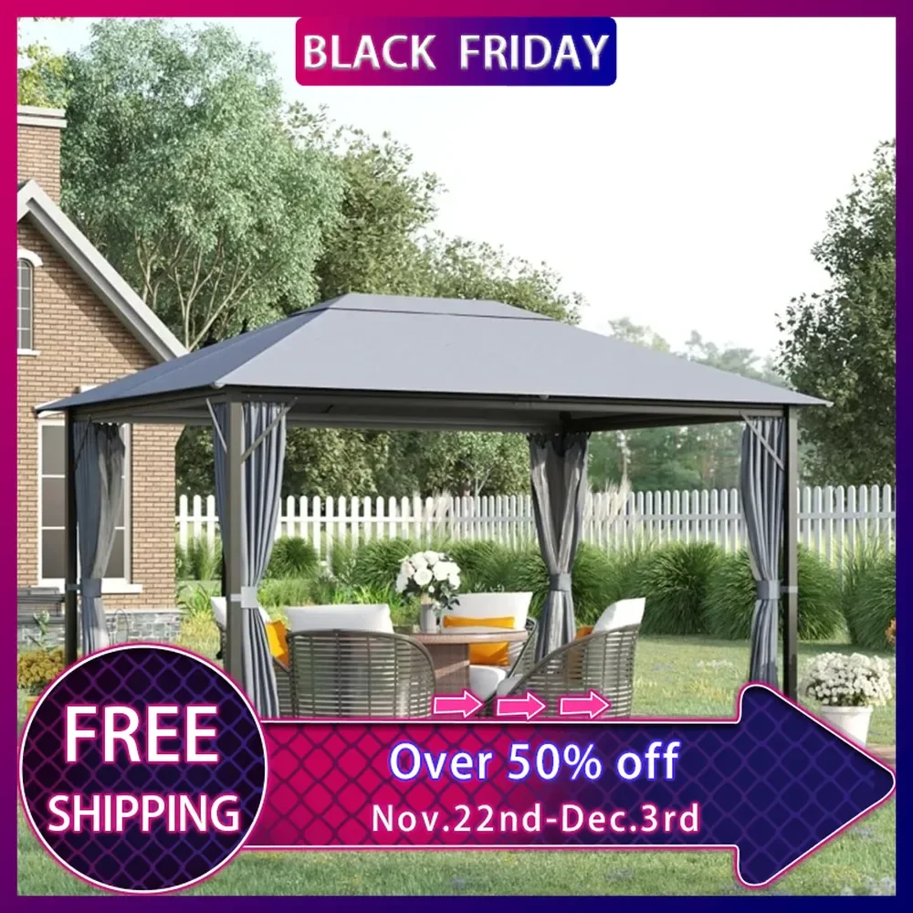 

10ft x 13ft Terrace gazebo, Outdoor Terrace Pavilion,Pavilion Courtyard roof Garden Terrace Four-Corner Tent Pavilions Sunshade