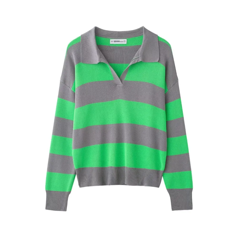 MsChuh Autumn Party Dresses For Woman Casual Fashion Striped Sweater Contrast Comfortable Simple Style Loose All-match Trendy 3