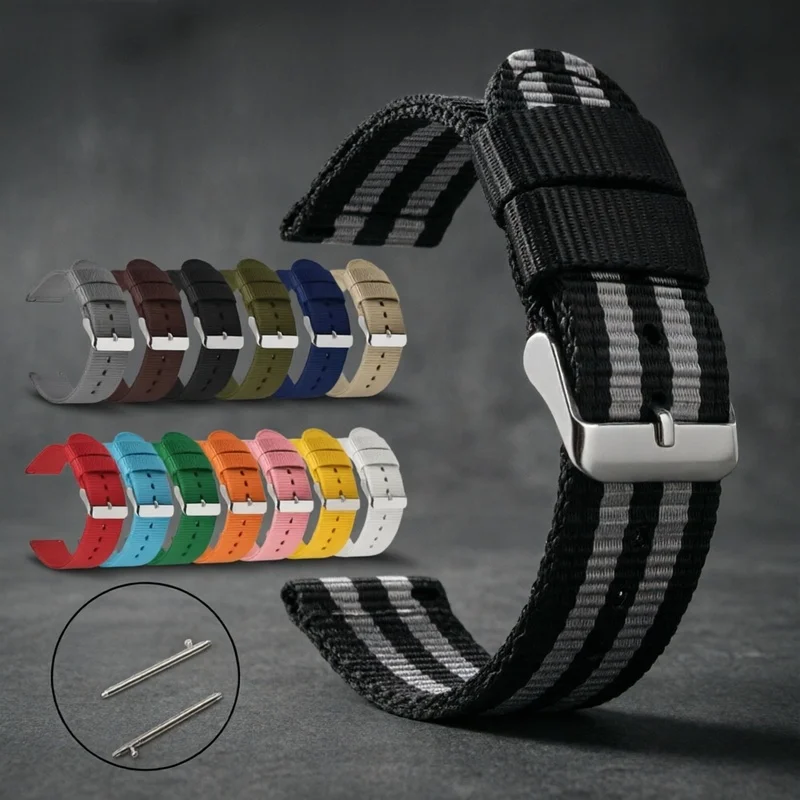 18mm 20mm 22mm Quick Release Nylon Watch Band, Two-Sided Sport Wrist Strap with Stainless Steel Buckle for Men
