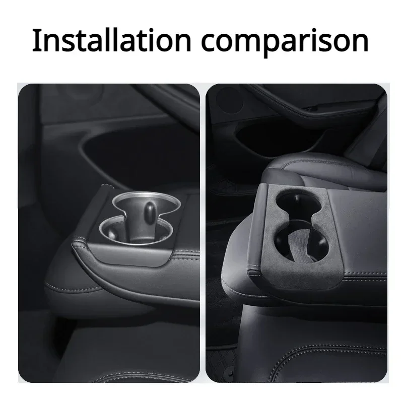 For Tesla Model 3+ Rear Armrest Water Cup Cover Alcantara Suede Back Row Cup Holder Patch New Model3 Highland 2024 Accessories