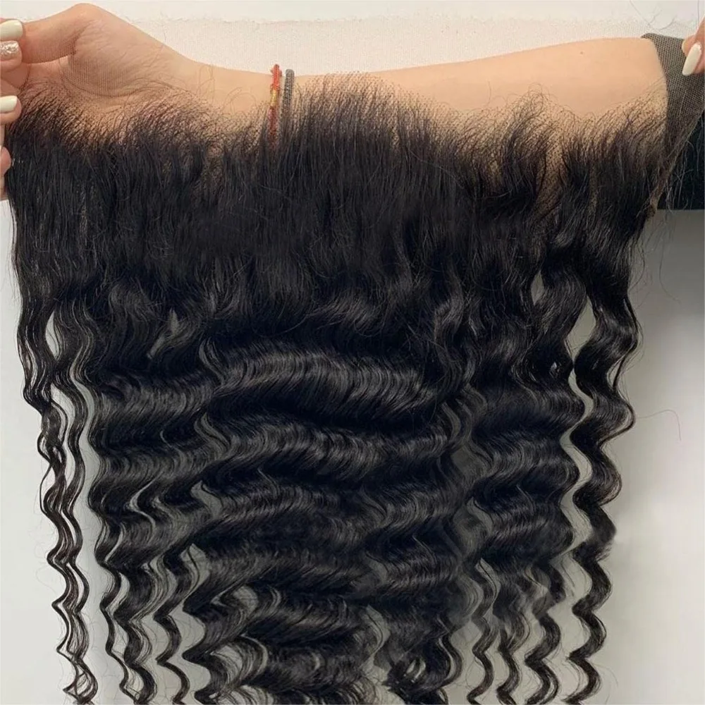 12-22 Inch Deep Wave 13x6 Human Hair Lace Frontal Full End Natural Color Brazilian Virgin Hair Pre-Plucked 150% Density