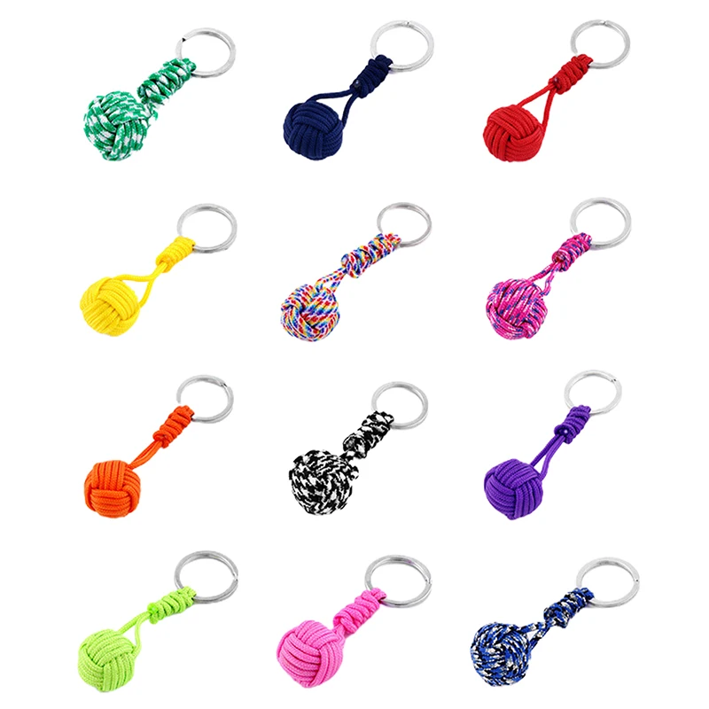 1PC Parachute Woven Rope Ball Keychain Lanyard Key Ring Monkey Fist Key Chains Chinese Ball Knot Ornament Pendant