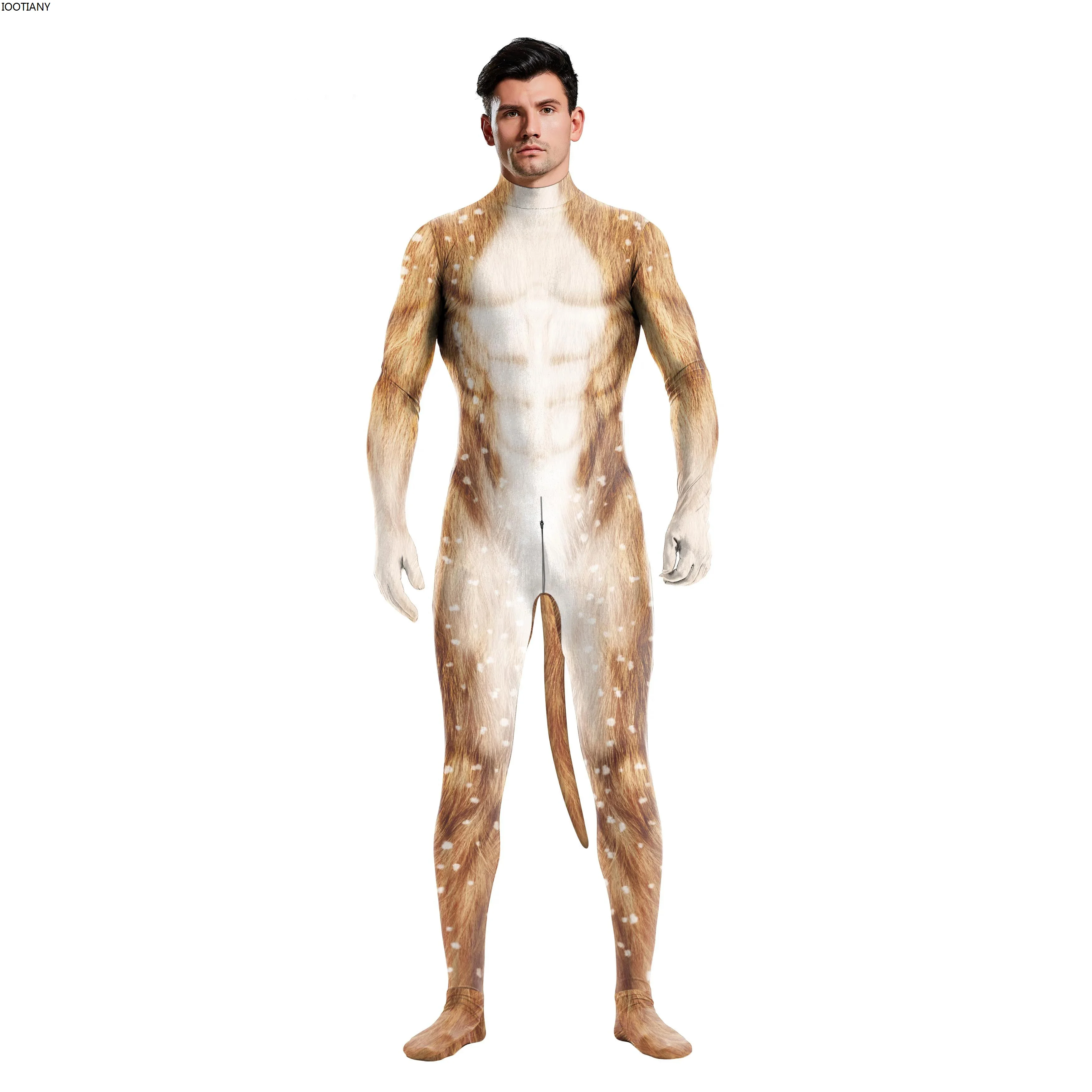 Iootiany Bodysuit Tier Cosplay Kostüm Kleidung Reiß verschluss Zentai Body suits Männer/Frauen Verkleidung Overalls mit Schwänzen Halloween