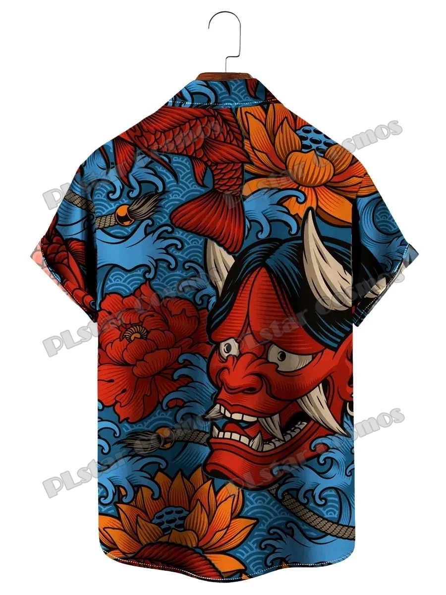 Chemise hawaïenne de samouraï vintage Oni masque 3D imprimé mode hommes unisexe été décontracté manches courtes chemises boutonnées CY-49