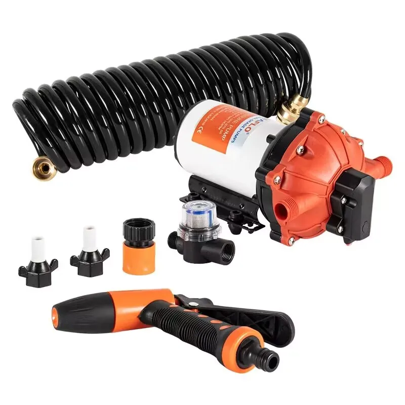 51 Series 12V 24V 5 GPM 70 PSI On-Board Deck Washdown Pump Kit with 6m Coiled Hose High Pressure For RV Marine Boat Yacht