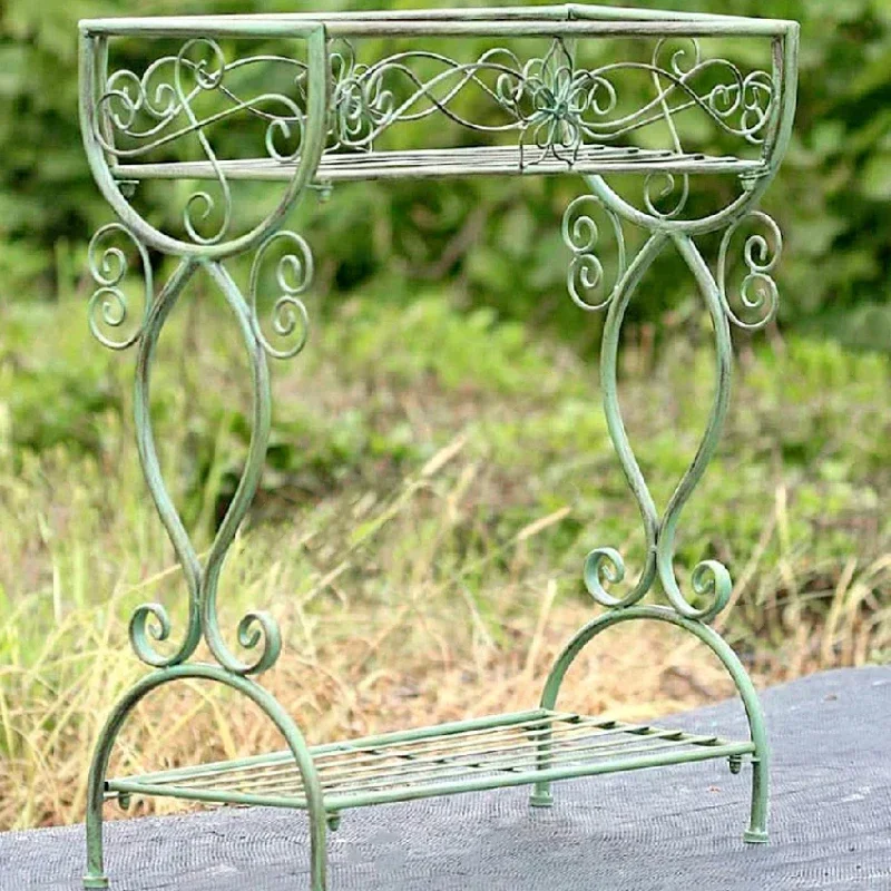 Iron Plant Stand Double-Layer Floor Shelf Garden Balcony Plant Holder Stable Load-Bearing Flower Rack Durable Garden Display