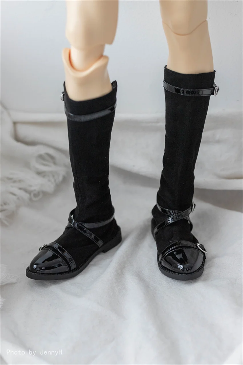 BJD Shoes Uncle black pointed suede multi-buckle knee-high boots BJD doll accessories