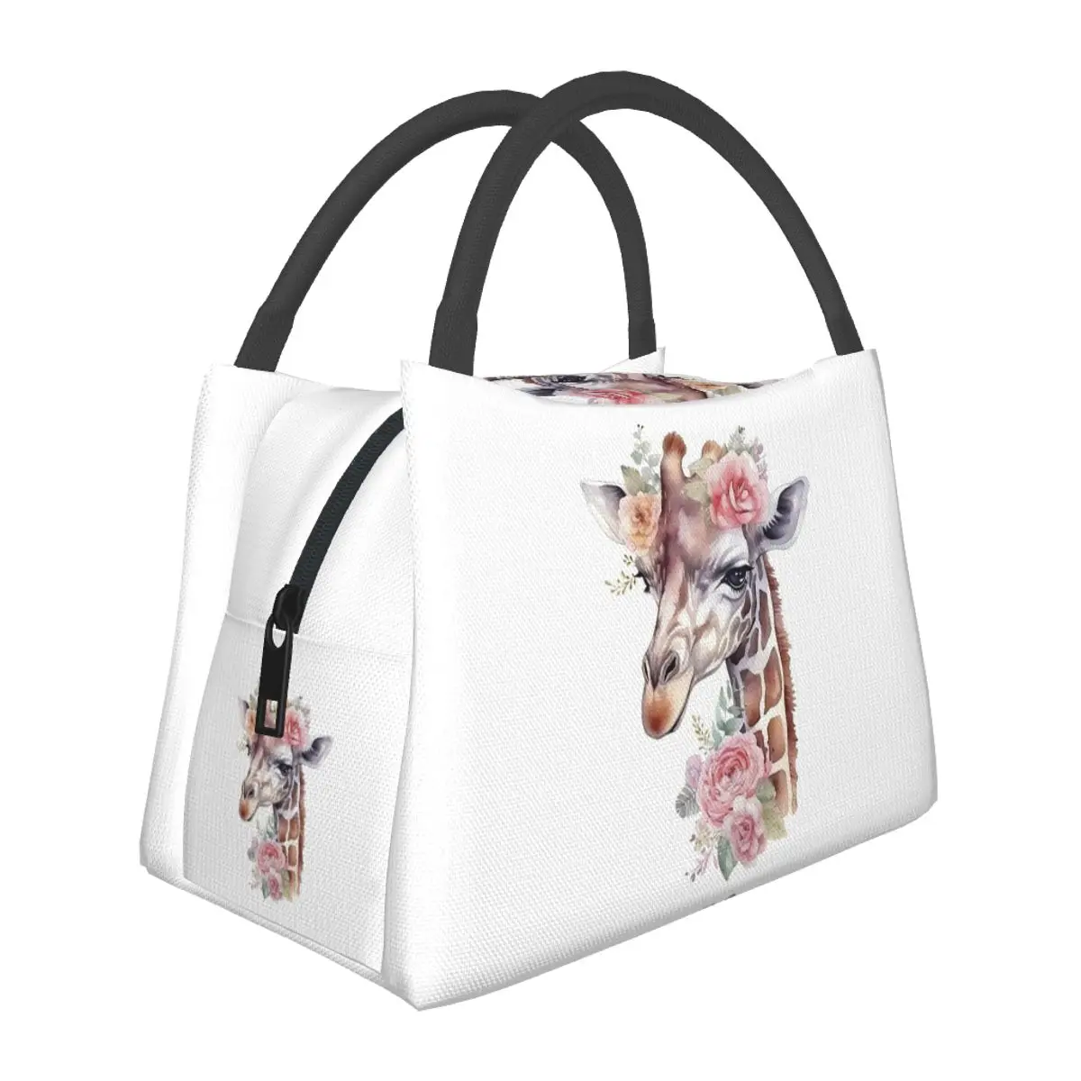 Giraffe With Floral Headpiece Lunch Bags Insulated Bento Box Lunch Tote Picnic Bags Cooler Thermal Bag for Woman Girl Office