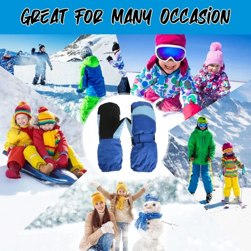 Children's Ski Gloves Extended Cuff Mittens Kids Outdoor Sports Warm Gloves Waterproof Design for Skiing & Ice Skating A2UB