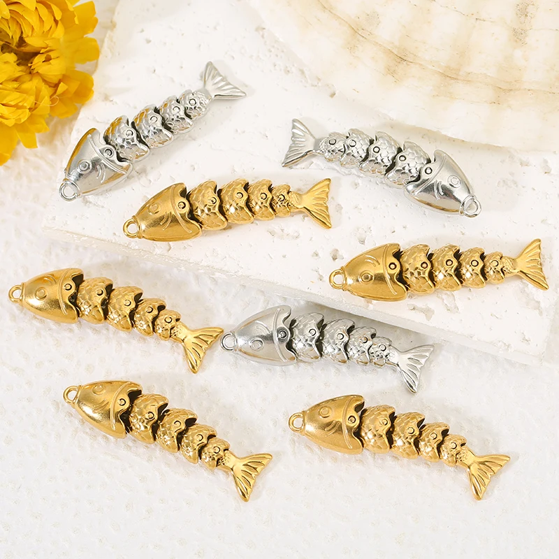 2pcs Stainless Steel Articulated Swinging Fish Charm Koi Fish Pendants for Necklace Jewelry Earrings Making Supplies Accessories