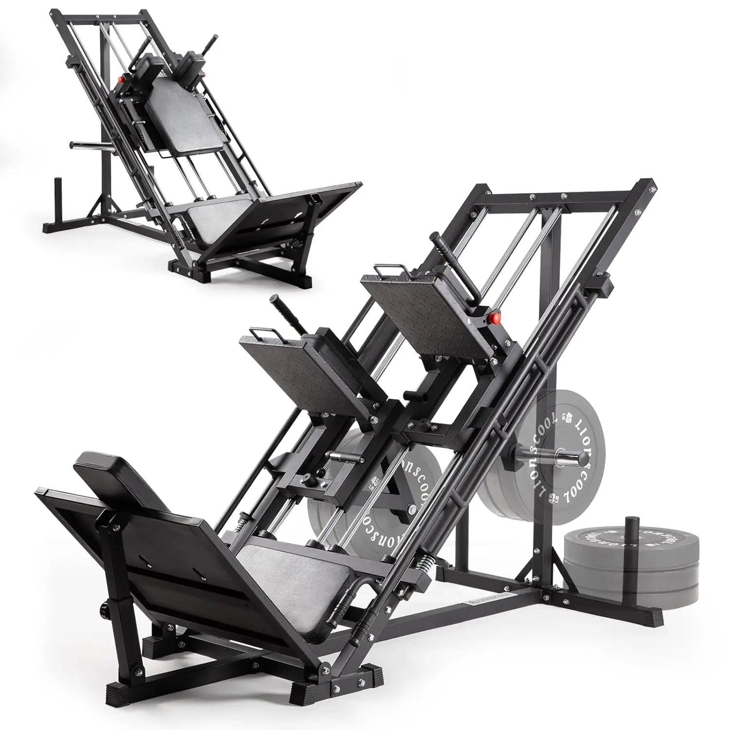 Verbesserte 3-in-1 Beinpresse Hack Squat Maschine mit Gewichtsaufbewahrung, Professioneller Verstellbarer Iso-Lateral Trainer, Anpassbar