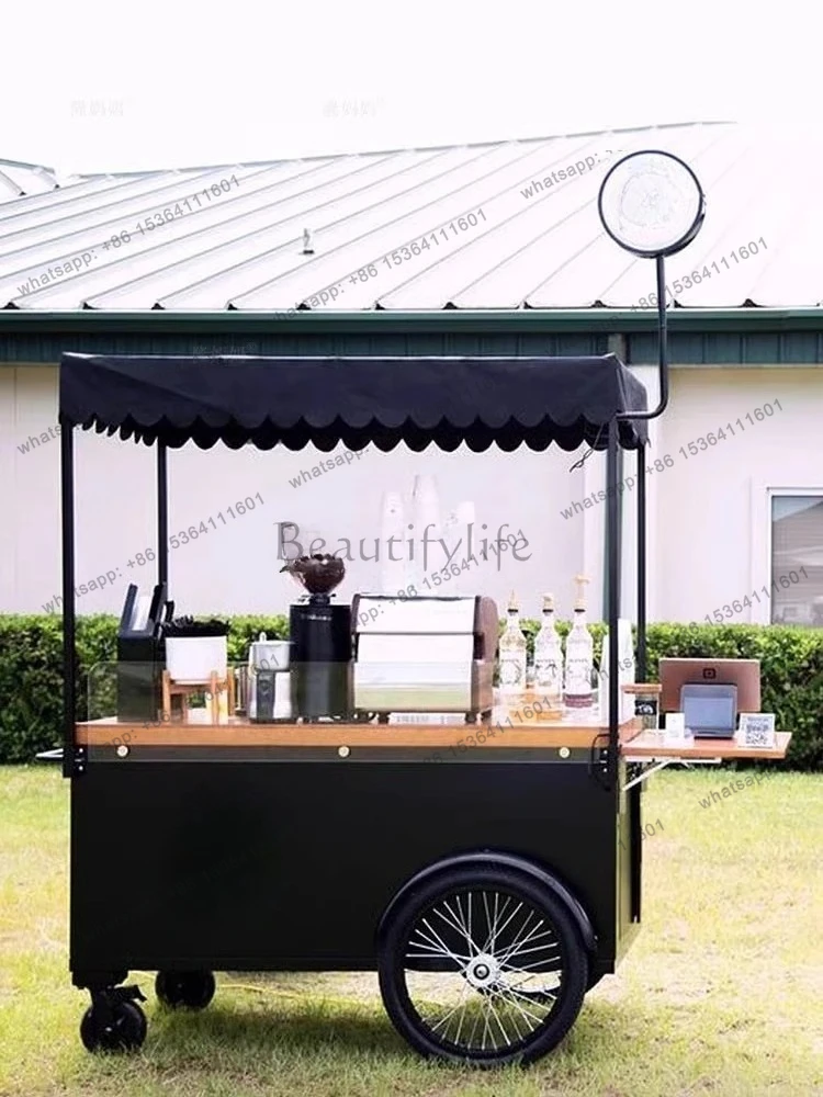X4 Coffee Commercial Stall Push Cart Milk Tea Food Cart Outdoor Mobile Snack Night Market Mall Mobile Sales Cart