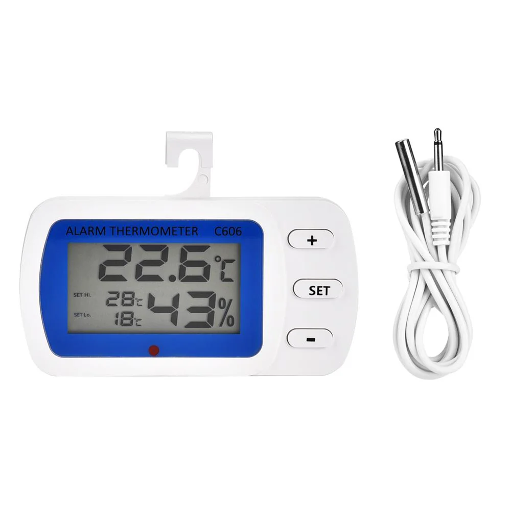 

1pc C606 Temperature Humidity Meter Digital Indoor Outdoor Thermometer High Alarm Led Indicator For Kitchen
