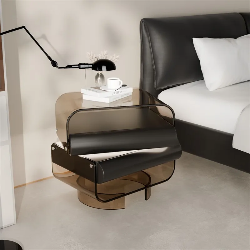 Premium villa light luxury rotating acrylic solid wood smart bedside table
