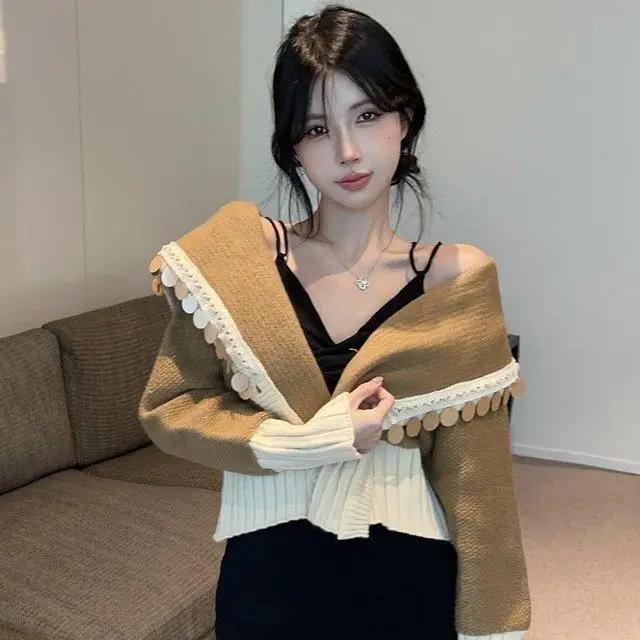 

Short Long-Sleeved Sweater Cardigan 2024 Autumn Winter New Slim Fragrant Style Niche Design Knitted Women'S Top