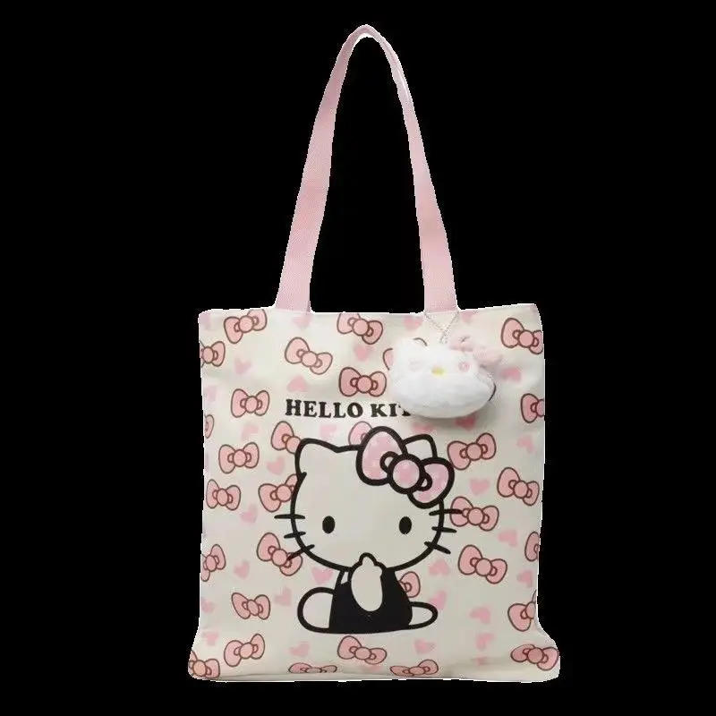 헬로 키티 캔버스 만화 여성 대용량 가방 학생 원 숄더 토트 백 귀여운 KT 고양이 통근 토트 백 도매