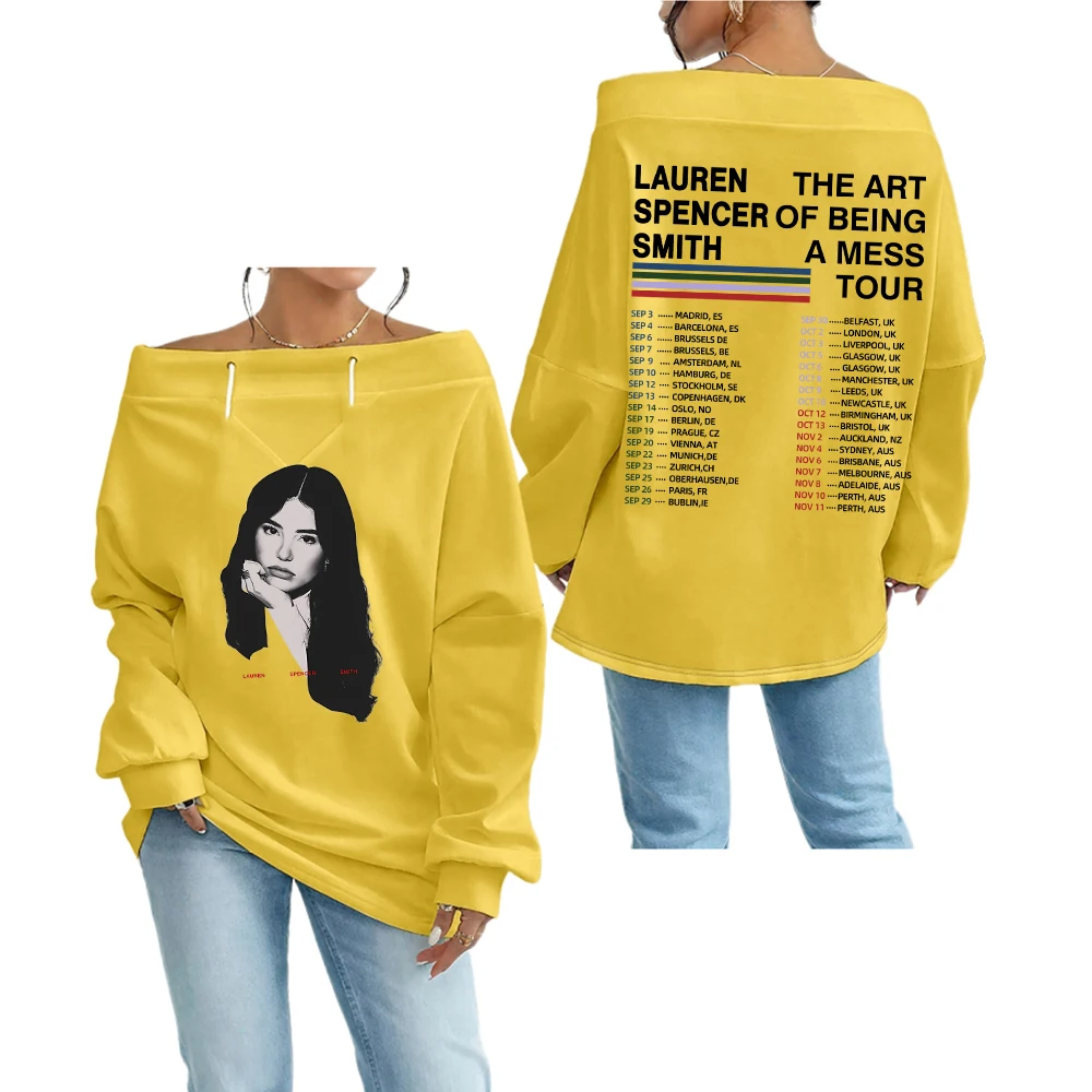 

GF Lauren Spencer Smith The Art Of Being A Mess Tour Толстовка на одно плечо с длинными рукавами Уличная одежда Женские топы с открытыми плечами