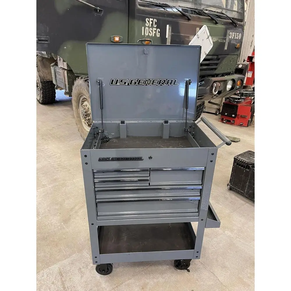 

5 Drawer Rolling Tool Cabinet with Large Top Compartment in Gray