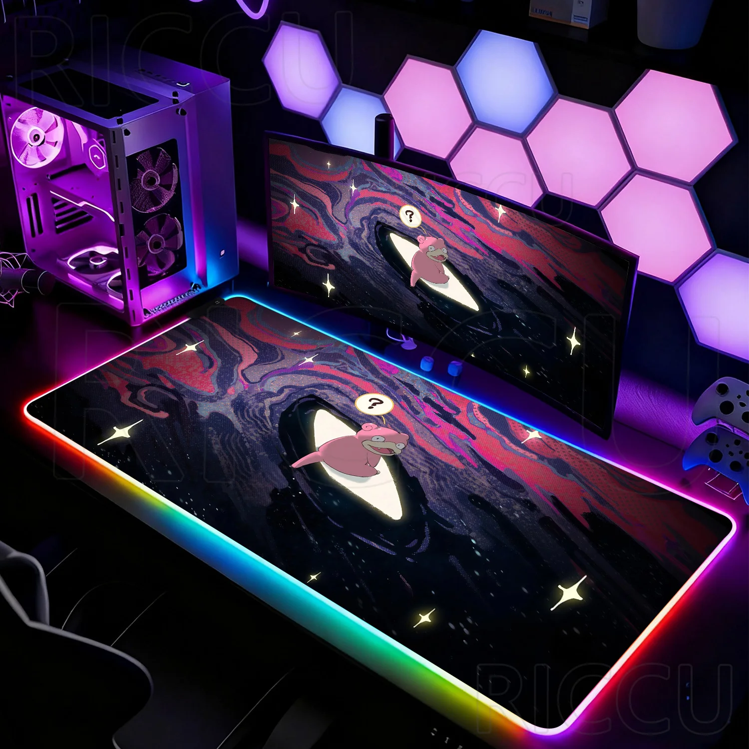

RGB HD Print XXL Large Cute Pokemon Slowpoke Mouse Pad Non-slip Rubber Expand LED Desk Mat Office Lovely Anime Lock Edge Gaming